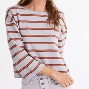 Madewell Striped Boatneck cropped purple shirt